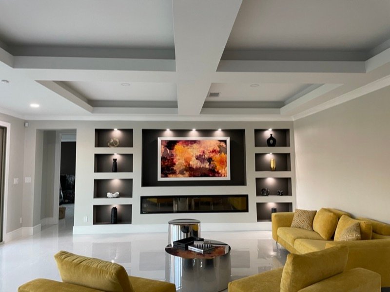 Samsung Frame TV in recessed wall with custom lighting
