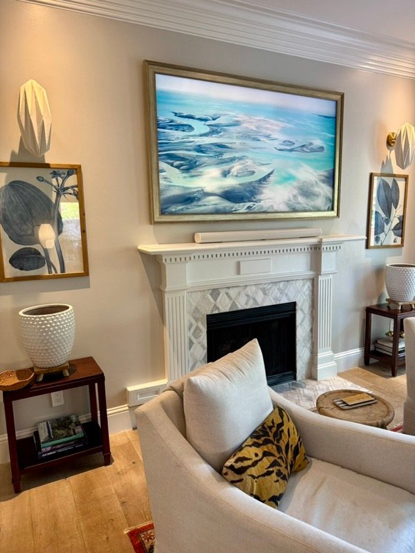 Samsung Frame TV and Sonos Arc over fireplace